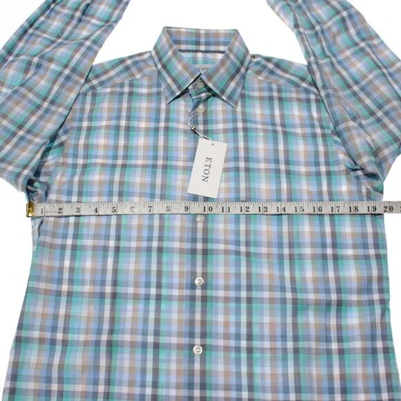 Eton NWT Casual Button Down Shirt Size 38 15 S Contemporary Fit in Blue/Multi